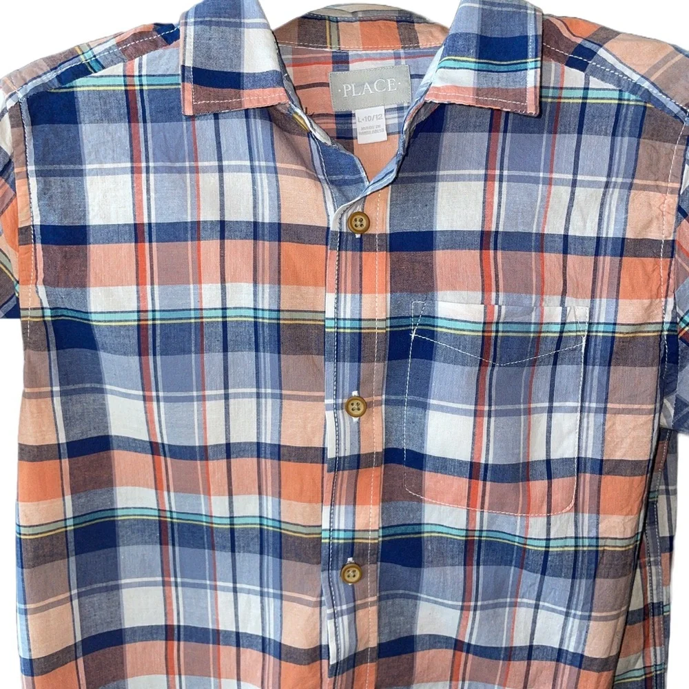 The Children’s Place Orange and Blue Plaid Buttondown Shirt